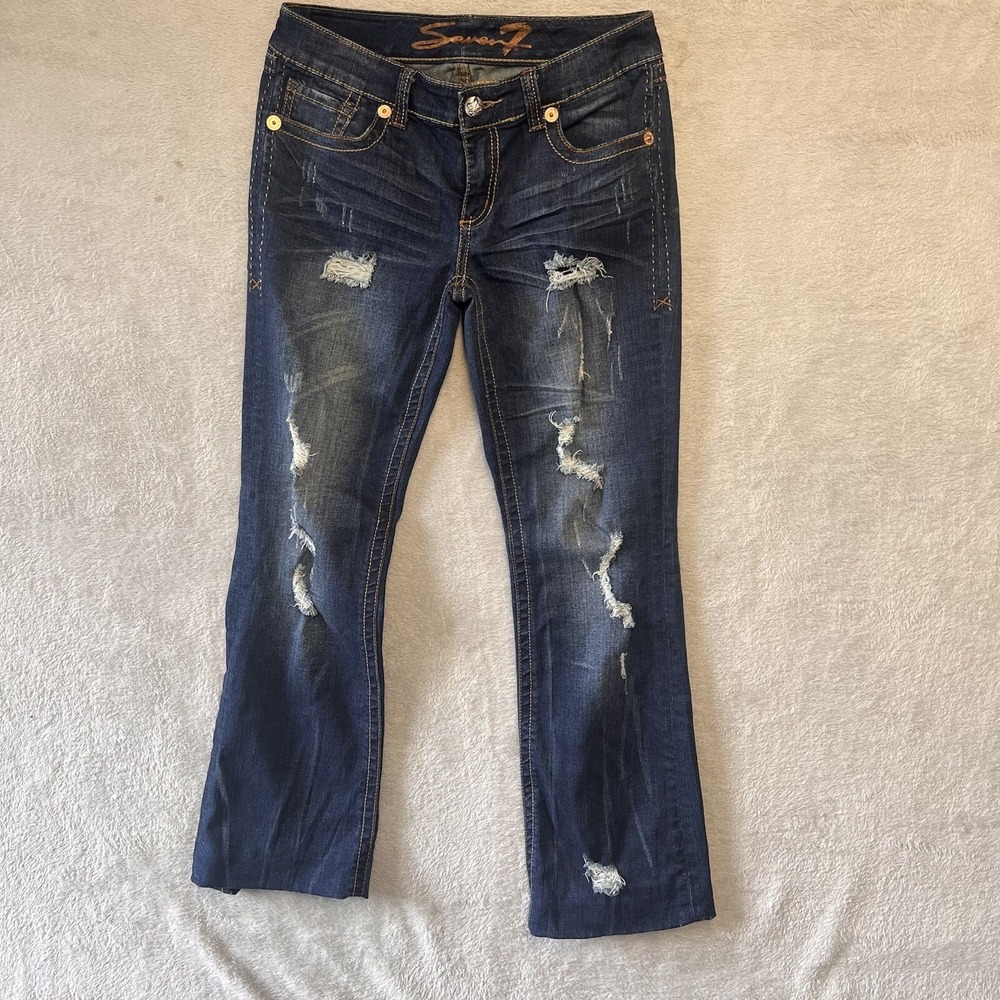 Seven7 Bootcut Jeans Womens 29 Dark Wash Good Distressed Union Jack Pocket Edgy
